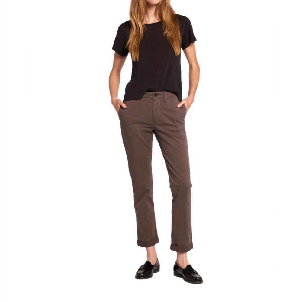 CURRENT ELLIOT MID RISE CUFFED KHAKI PANTS IN LIGHT BROWN